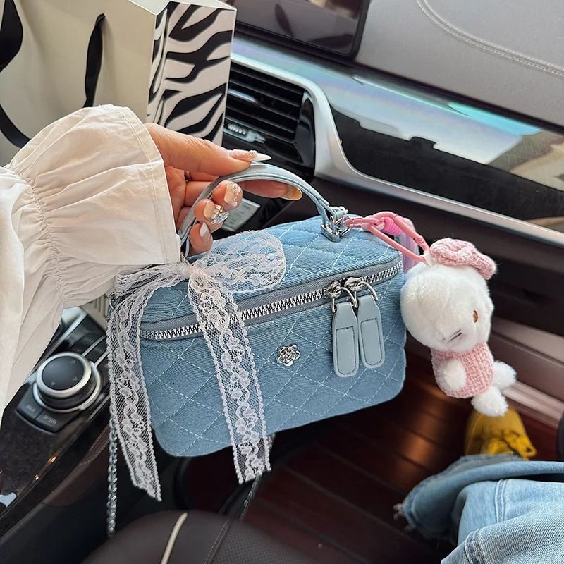 Trendy Denim Box Bag with Chain Strap Womens 2025 New Faion Small Square Chain Bag Versatile Crossbody Diamond Pattern R251110