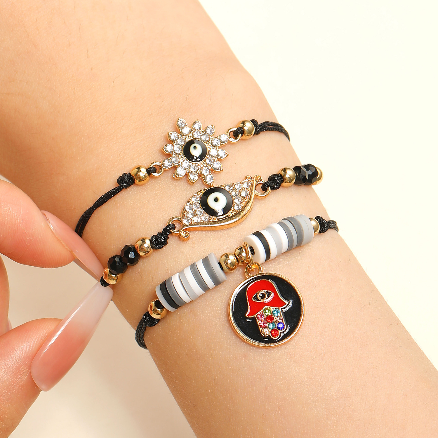 Devil's Eye Bracelet Set Fatima Blue Eyes Multi-layer Women's Beaded Stacking Bracelets