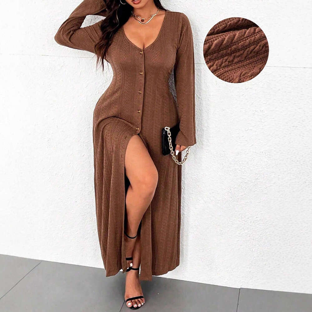 2025 Amazon Cross-Border Women's Fashion Simple Casual Style Autumn Winter Slim Fit Design One-Step Long Dress