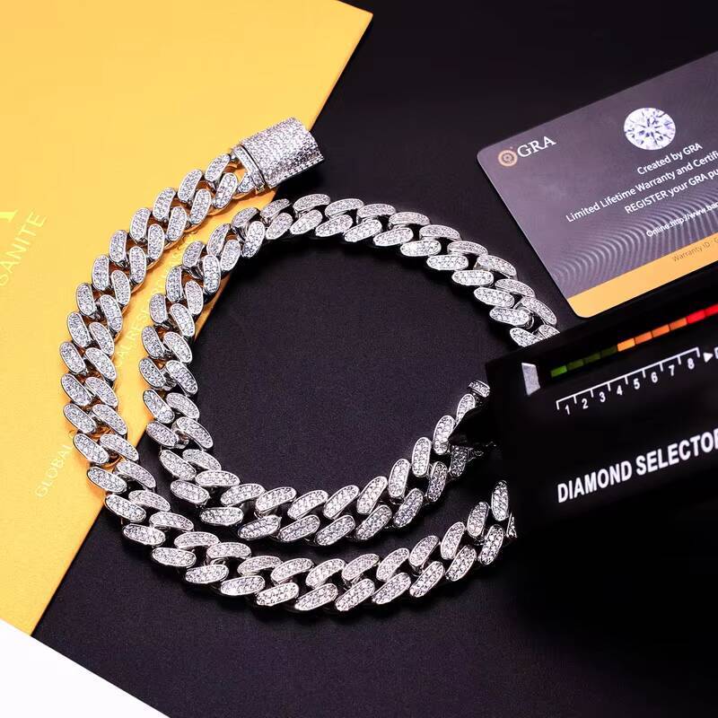 Hot Sale 13mm VVS Moissanite Diamond 925 Sterling Silver Hip Hop Iced Cuban Link Chain 14K Gold-for Young Adults