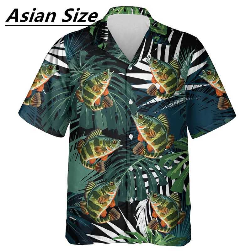 Summer Fish Shape Hawaiian Shirt Fashion Leisure Beach Vacation 3D Printed Collar Shirt Oversized Harajuku Top Mens Wear X250410