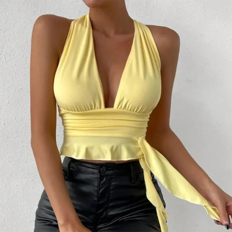 Swimwear womens sexy tight swimsuit deep Vneck pleated beach top 2025 bikini 250408