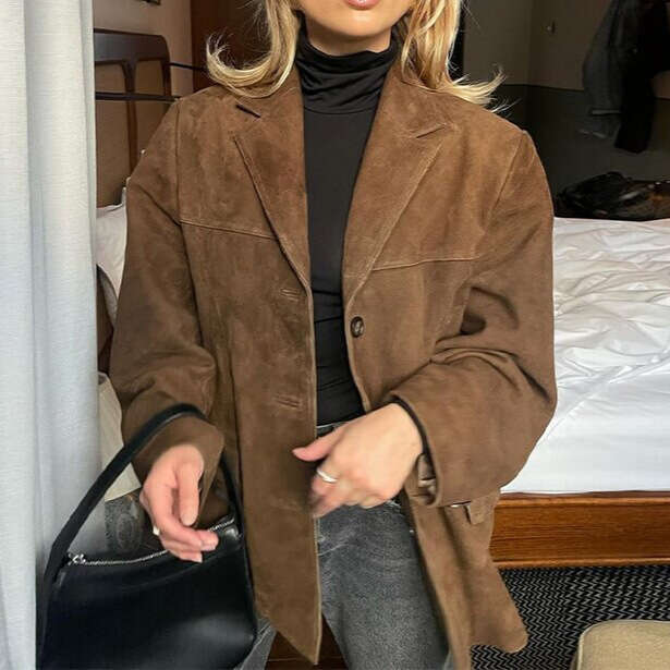 2024 Autumn New Vintage Turn-Down Collar Long Sleeve Single-Breasted Button Jacket 4749 607f