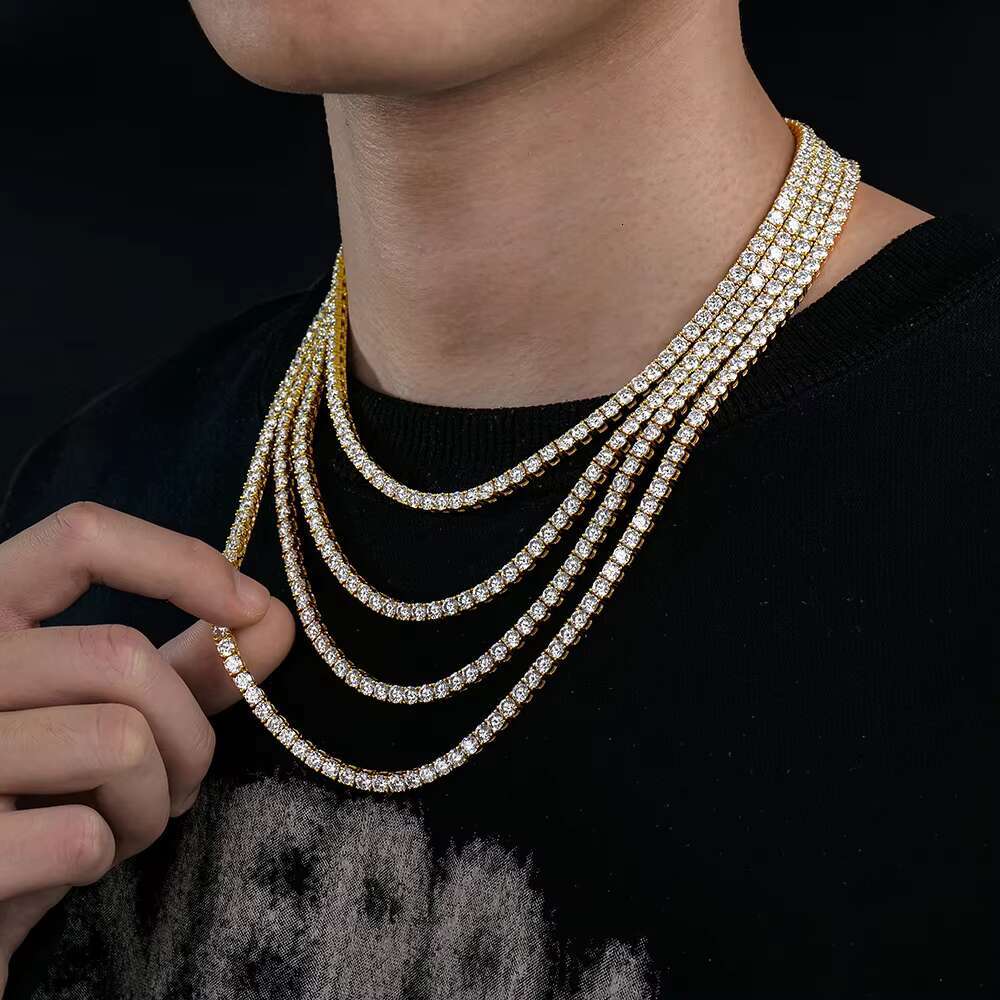 Cheap Custom Set 4mm 16-24in Gold Plated Vvs Mossanite Moissanite Chain Men Hip Hop S Tennis Necklace with Certificate