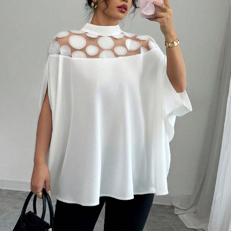 Cross-Border Amazon European and American Style Shirt 2025 Summer New Commuter Loose Mesh Off-Shoulder Blouse for Women YDX1119