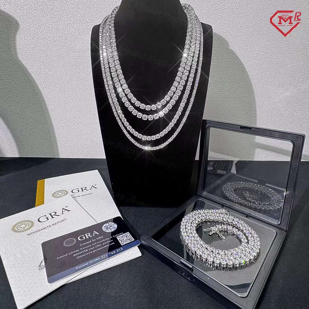Factory Wholesale 4mm Moissanite Tennis Iced Out S925 Hiphop Jewelry Necklace Moissanite Tennis Chain
