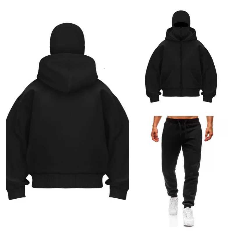 Mens set Y2K Gothic Harajuku Balaclava hooded sweatshirt mens hooded mask zipper winter sportswear European sizes W251110