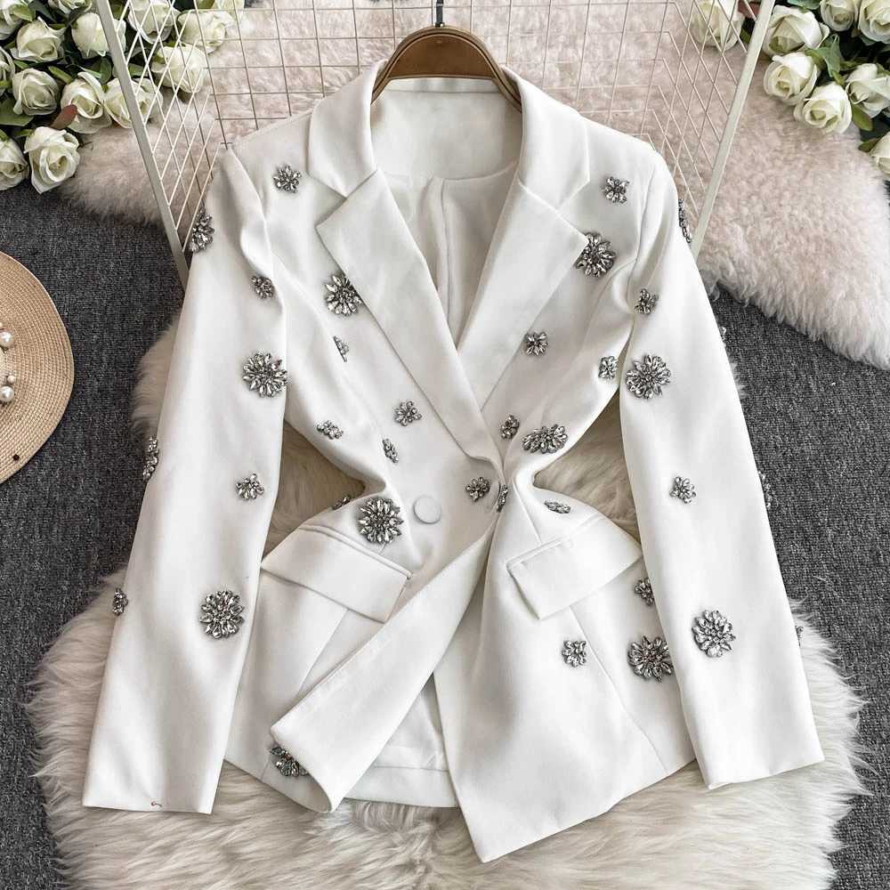 TWOTWINSTYLE Two Piece Set For Women Notched Collar Long Sleeve Spliced Button Coat High Waist Pant Fashion Set Female W251110