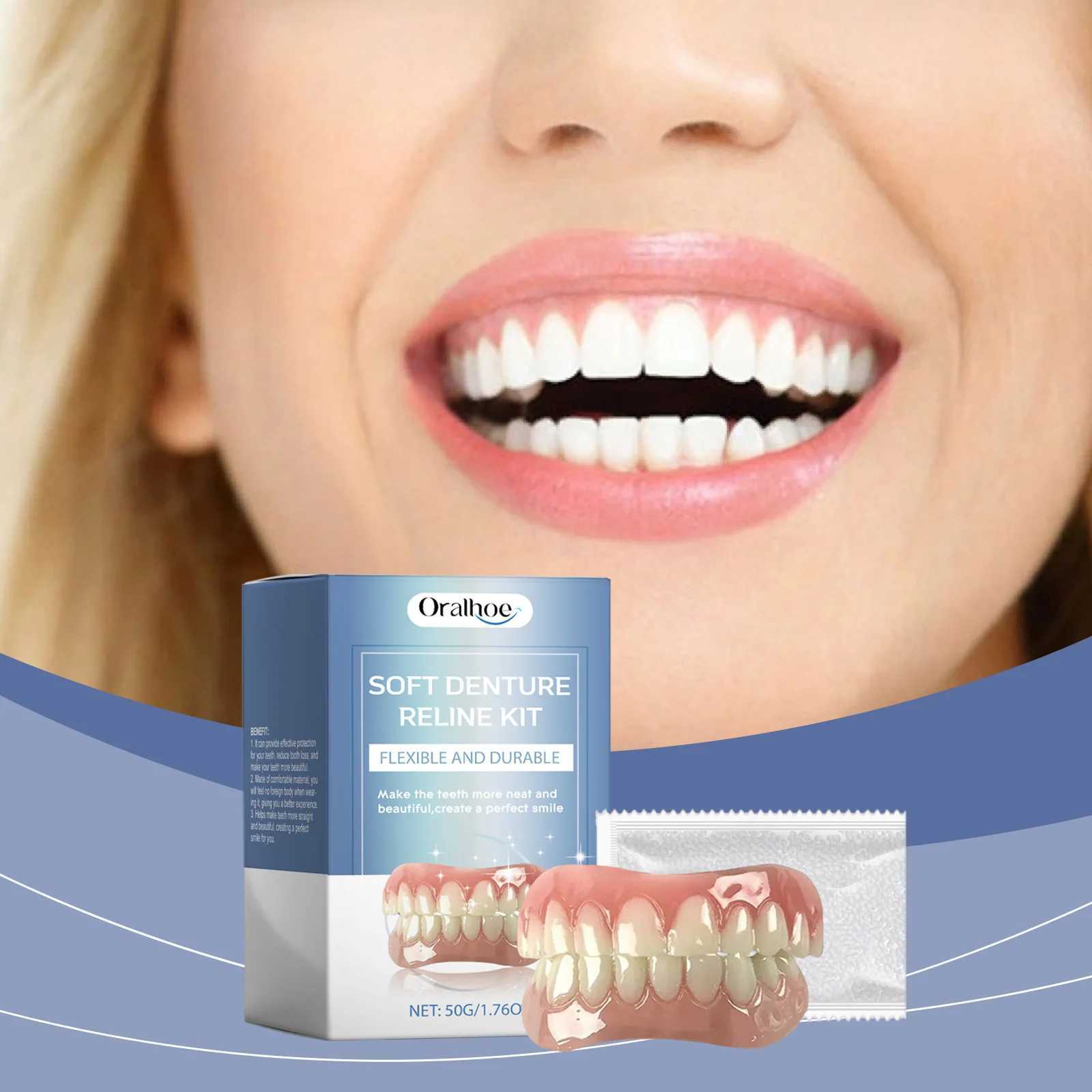 Oralhoe 1 set of soft tooth reconstruction kit silicone denture support single board solid glue filling dental care kit for tooth gaps M250410