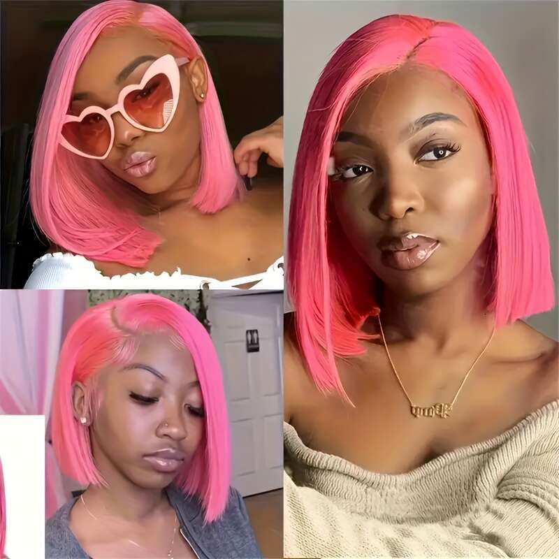 - Bob Straight 13X4 Lace Frot With Pre-Plucked Hairlie 150% Desity For & All Ethicities, Short Wig, Fashio Accessory Rose Pik Wig | Huma Hair