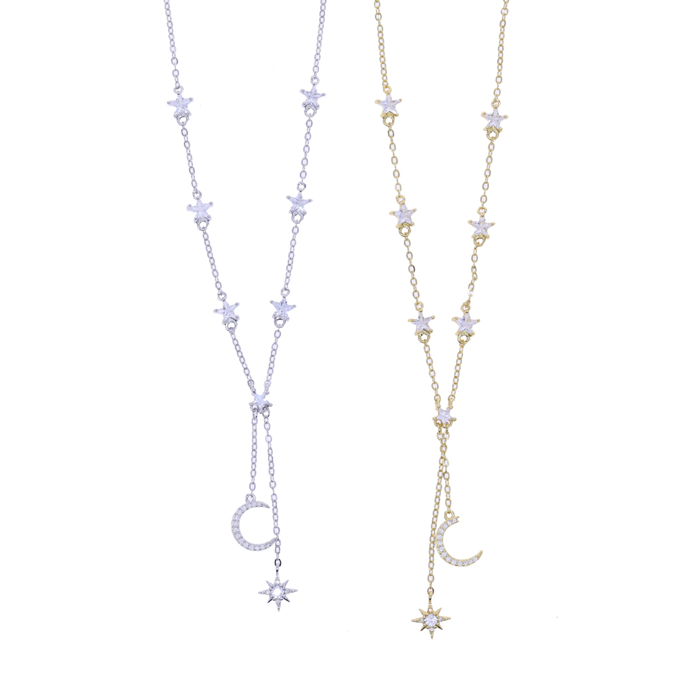 2025 New Moon Star cz station jewelry chain elegant women stunning lovely necklace fashion Modern faced stone Chic necklaces
