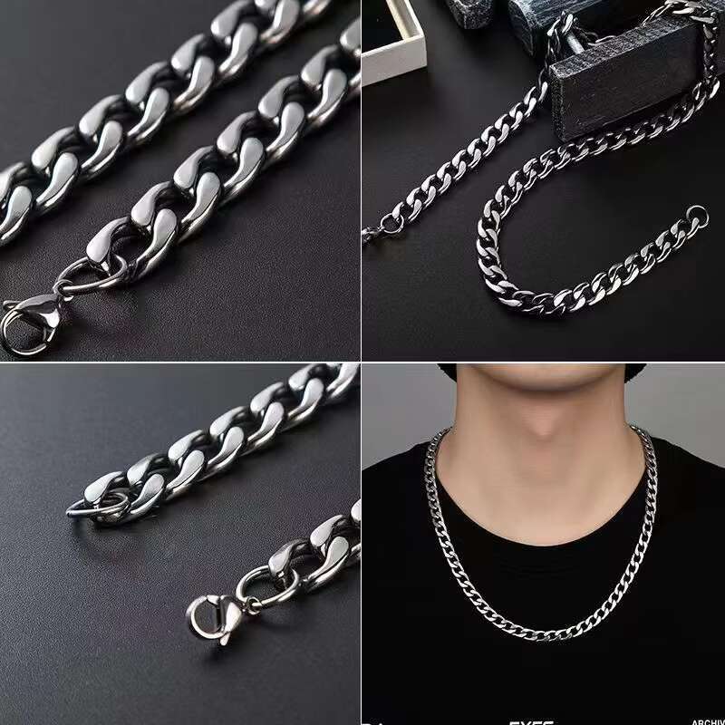 Made of long metallic sier, matte and sold at low prices. Women's stainless steel necklace, Cuban men's chain