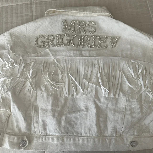 White Edge Womens Personalized Pearl Denim Jacket Nashville Singles Party Customized Name Wedding Jacket Wife Bride Gift 250409