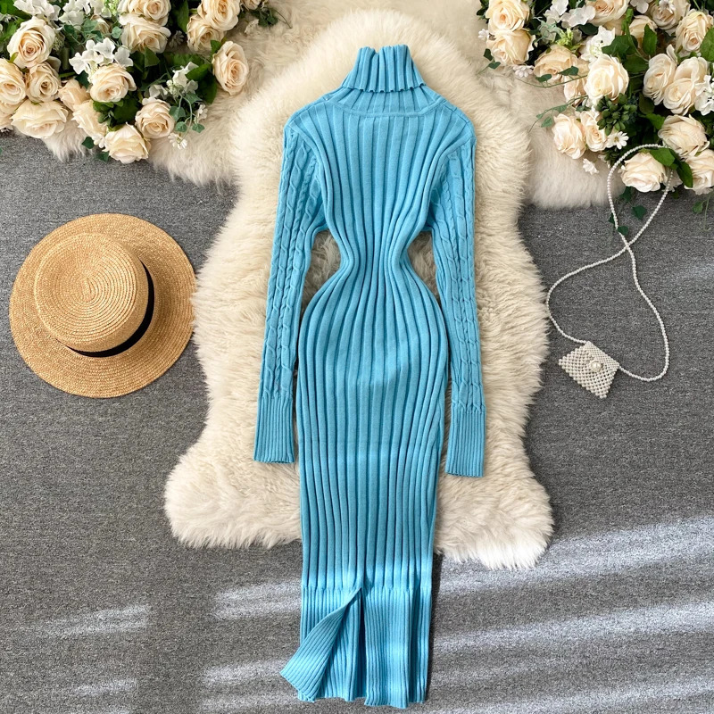 Seoulish Autumn Winter Twist Womens Wrap Knitted Dresses Long Sleeve Sheath Knitwear Office Bodycon Dress Female 251110