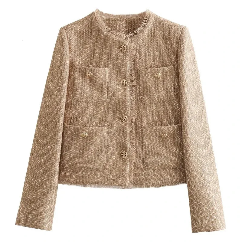 Womens Jacket Coat Tweed Cropped in Outerwears Autumn Winter Crop jacket Woman Long Sleeve Elegant Short Coats 251110