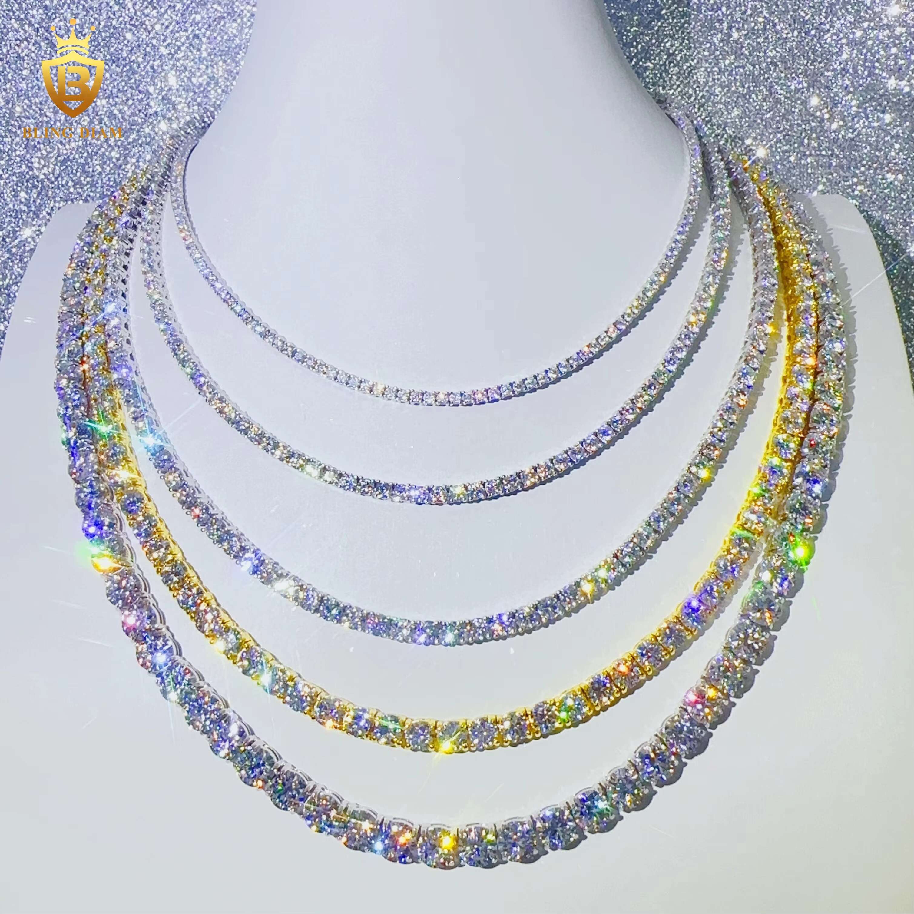 2mm 3mm 4mm 5mm 6.5mm Fine Jewelry Necklace bracelet 925 Sterling Silver Hiphop Chain VVS Moissanite Tennis Chain