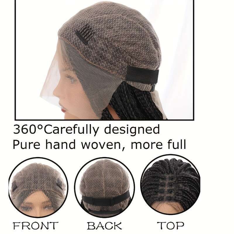 36-Inch Full Lace Braided Wig - Knot-Free Box Braided, Easy To Wear, High-Temperature Fiber, Straight Hair, Elegant Style, For All Occasions