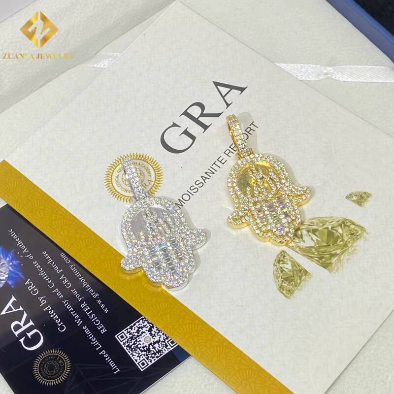 Hot Sale VVS Moissanite Hand Pendant Baguette Cut 925 Sterling Silver Ice Out Moissanite Pass Diamond Tester Jewelry with GRA