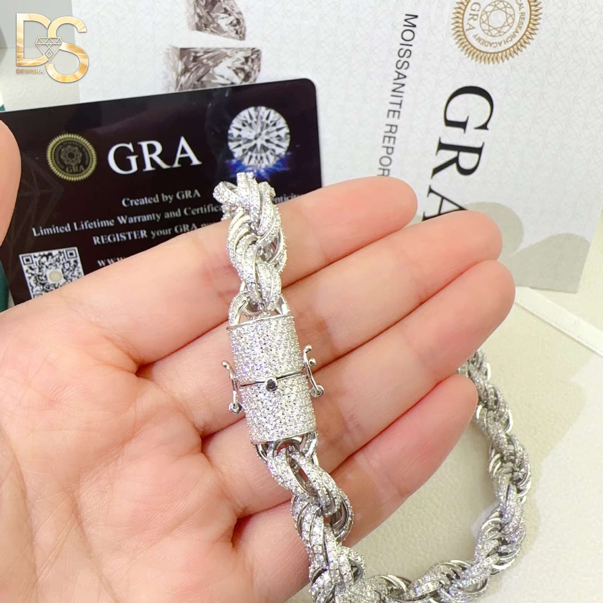 Custom Rope Chain 14k 18k Gold Plated 925 Silver Full Iced Out Moissanite Diamond 6mm 8mm 10mm Cuban Link Chain Necklace