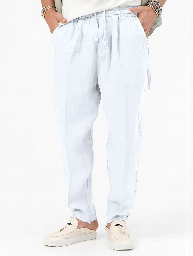 2025 New Mens Cotton Hemp Loose Large Size Solid Pocket Casual Pants Goods