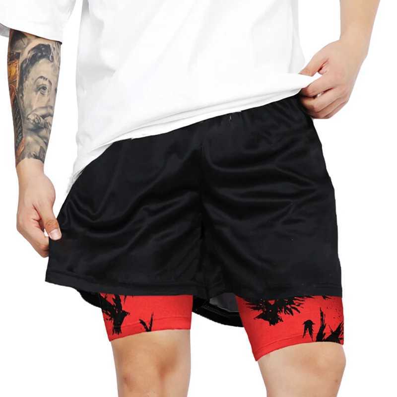 Fashion 2-in-1 sports running shorts for mens gym breathable and quick drying shorts for summer casual anime shorts with pockets X250410