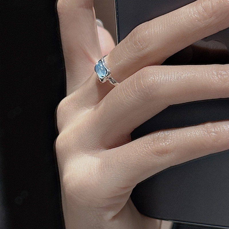 S925 Sterling Silver Korean Version Niche Fashion Ring Design Aquamarine Simple Basic Ring Designer Ring Korean Style Fashionable Ring Wholesale