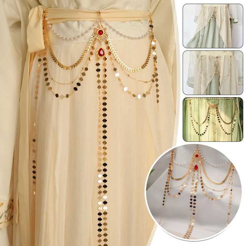 Classic retro Hanfu belt detachable alloy belly waist chain gold and silver long edge waist chain Hanfu accessories X250410