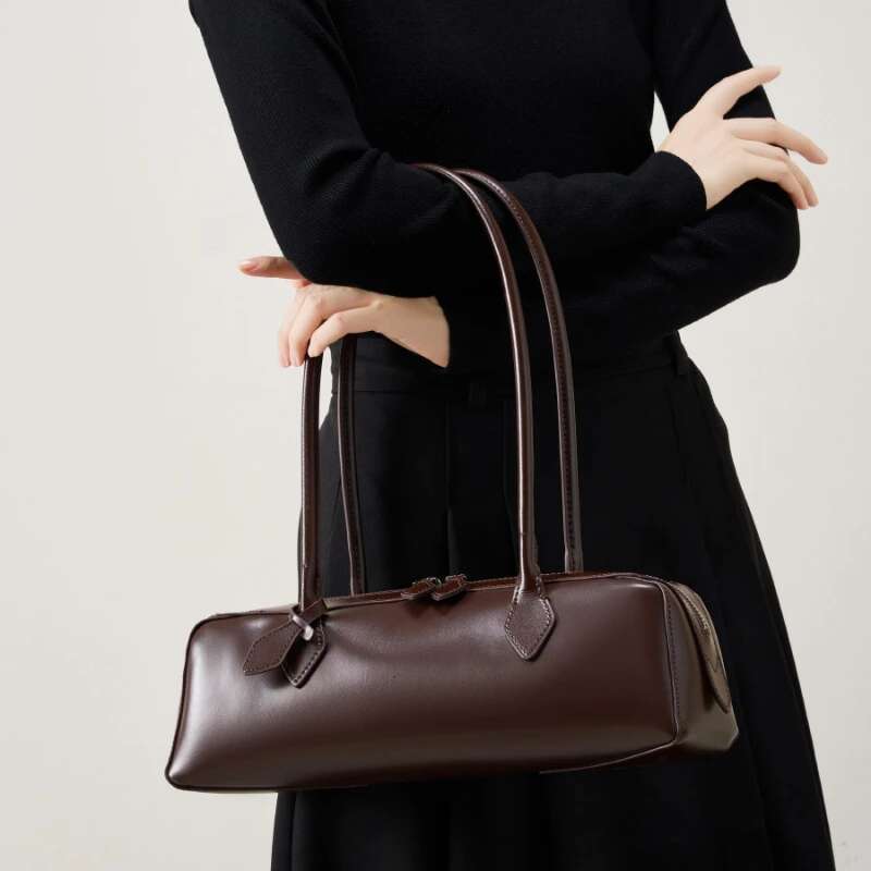 Burminsa Genuine Leather Long Handle Underarm Shoulder Bags For Women 2025 Designer Korean Purses Tote Ladies Handbags
