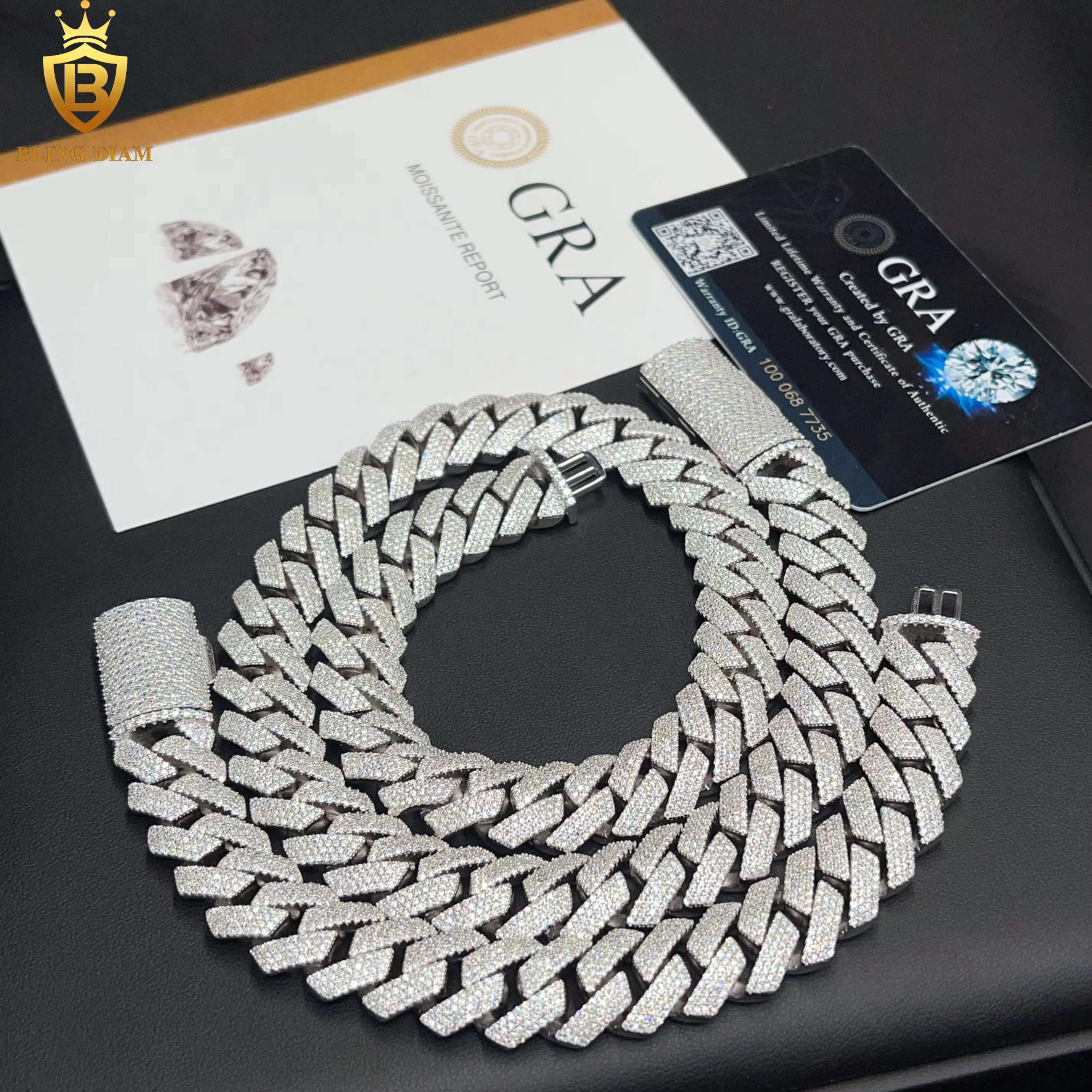 15mm Hip Hop Jewelry 4 Row Iced Out Promotion Miami Cuban Link Chain Moissanite 925 Silver Bracelet Necklace for Men