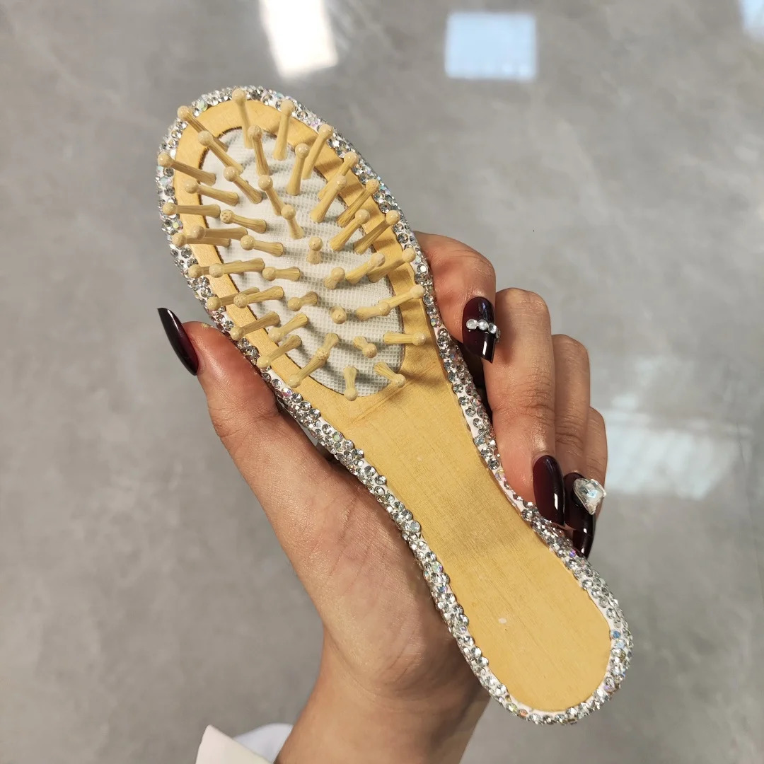Wooden Air Cushion Comb Smooth Hair Comb with Artificial Diamond Embellishments Compact and Portable Massage Comb 251107