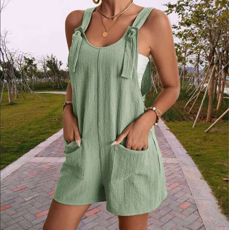 2025 Cross-Border European and American Women's Amazon Summer Casual Fashion Strap Shorts Jumpsuit Overalls for Women