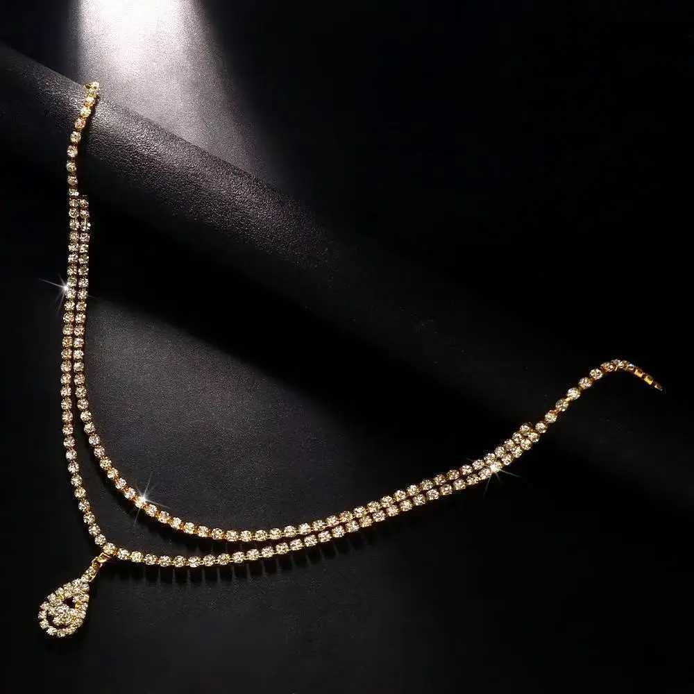 Luxury rhinestone double chain water droplet waist chain jewelry used for warm water crystal abdominal chain decoration accessories X250410
