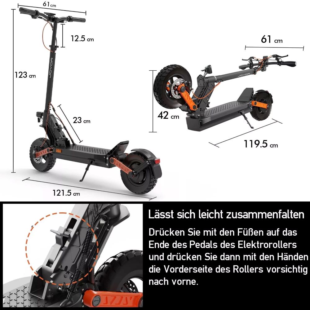 JOYOR S-5-ABE Foldable Off-Road E-Scooter 10 Inch Air Tires 48V 13Ah LCD Display Front Rear Disc Brakes Folding Electric Scooter