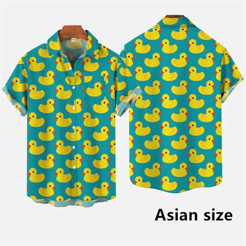 Hawaiian mens 3D printed cartoon cute duck print short sleeved hip-hop summer button up mens shirt X250410