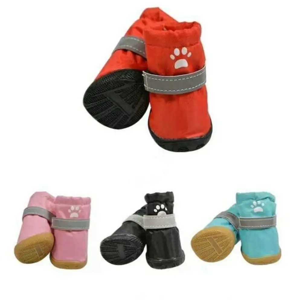 New Arrival 4-piece/set cute waterproof pet dog shoes anti slip and wear-resistant puppy boots reflective pet rain shoes for outdoor use Z250410
