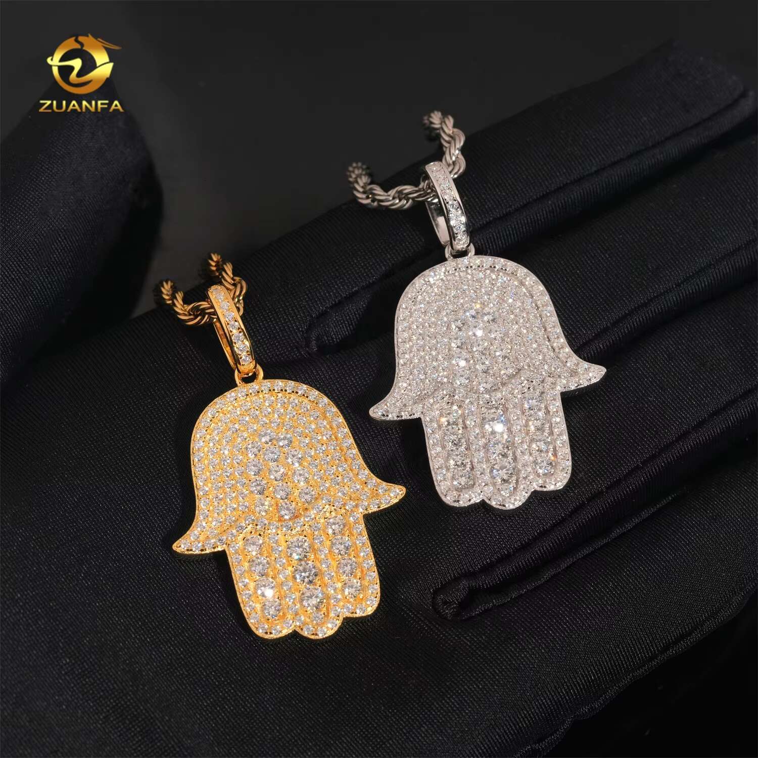 Hip Hop Fashion Rapper Charm 925 Sterling Silver Iced Out Diamond Moissanite Hamsa Hand Pendant