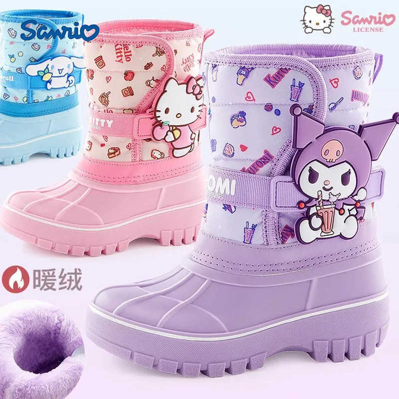 Sanrio Sanrios Hello Kitty Student Snow Boots for Girls Kuromi My Melody Waterproof Non Slip Thick Rain Boots Warm Cotton Shoe Gifts H251110
