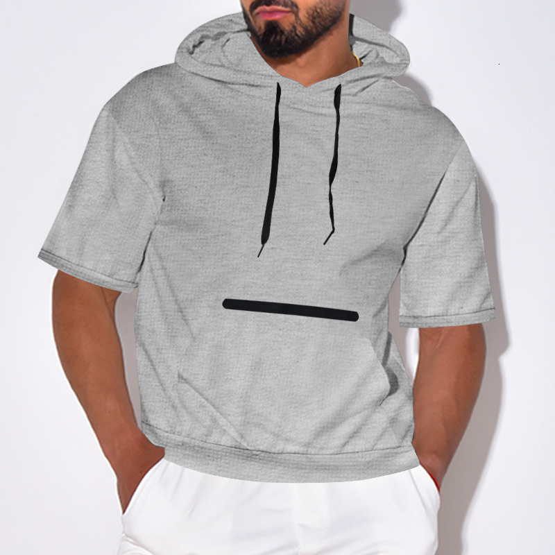 2024 Summer New Mens Casual Hooded Short sleeved T-shirt Solid Color Mens Top T-shirt