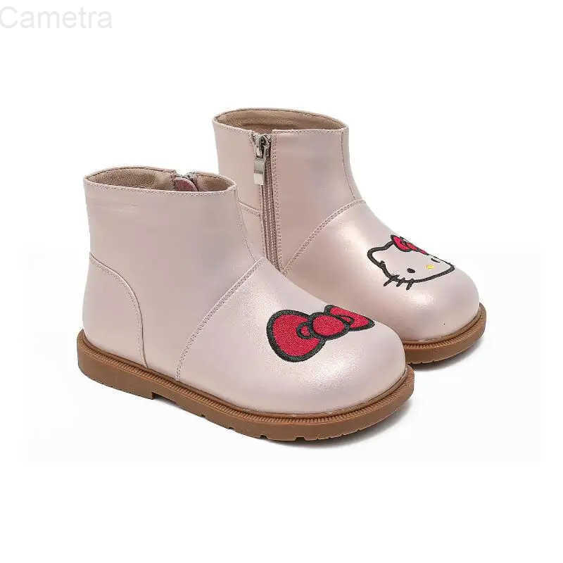Sanrio Girl Hello Kitty Kawaii Lightweight Fashion Soft Sole Leather Boots Student Cartoon Winter Child Casual Shoes New Style H251110