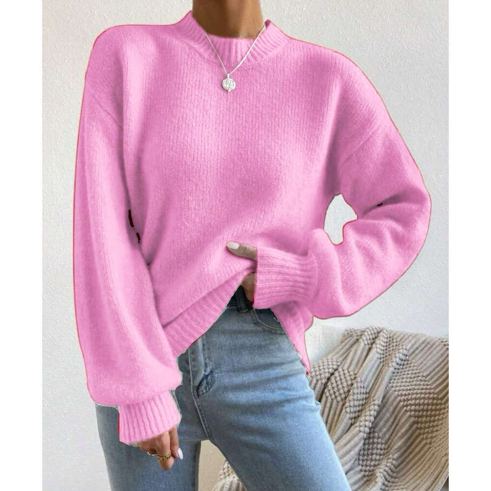European and American Style Cross-Border Independent Station Autumn Winter New Solid Color Half Turtleneck Casual Pullover Sweater Women Long Sleeve K