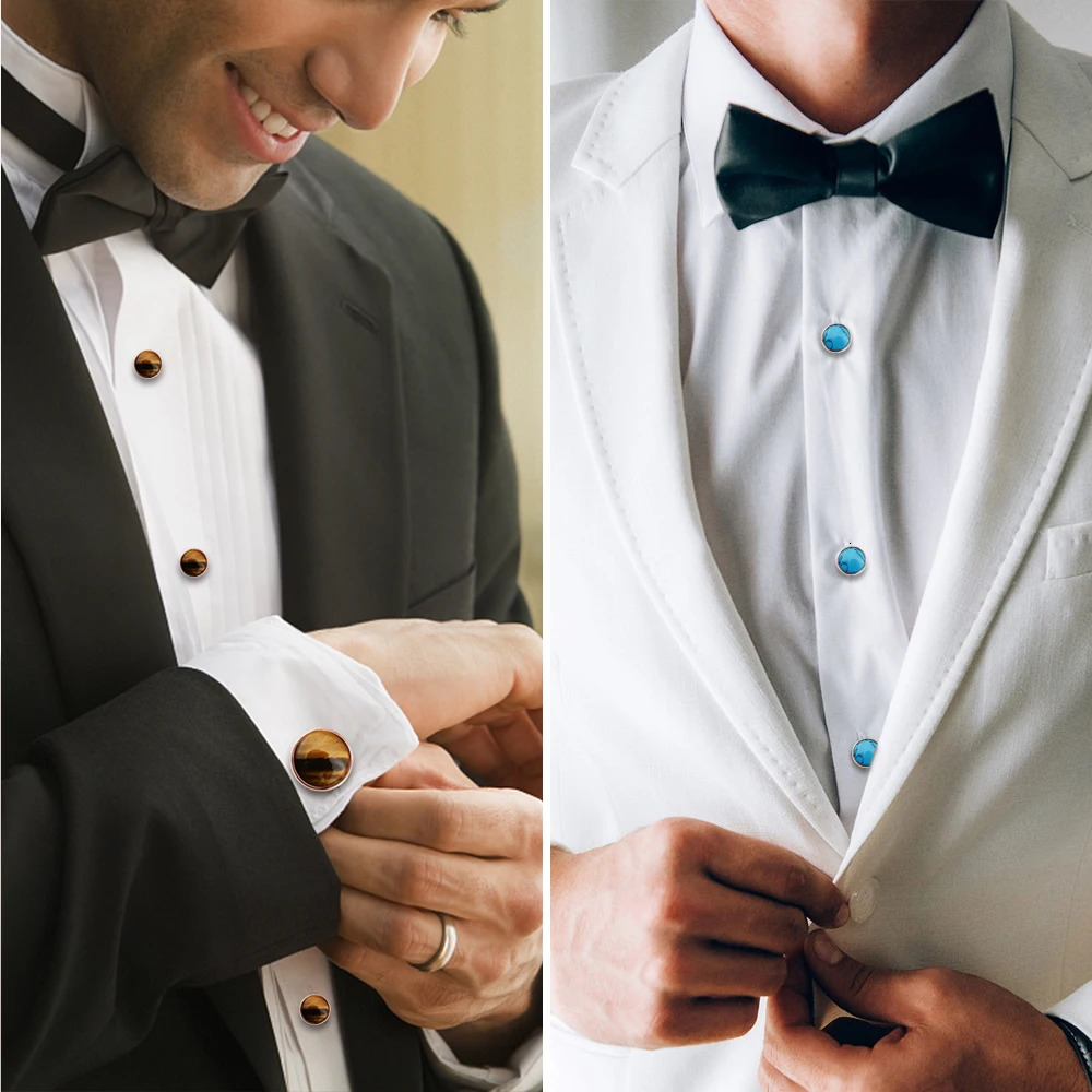 Cufflinks and tuxedo studs Set for Men with Gift Box Mother-of-Pearl Cufflinks set for French Cuff Shirt jewelry gifts for men 250409