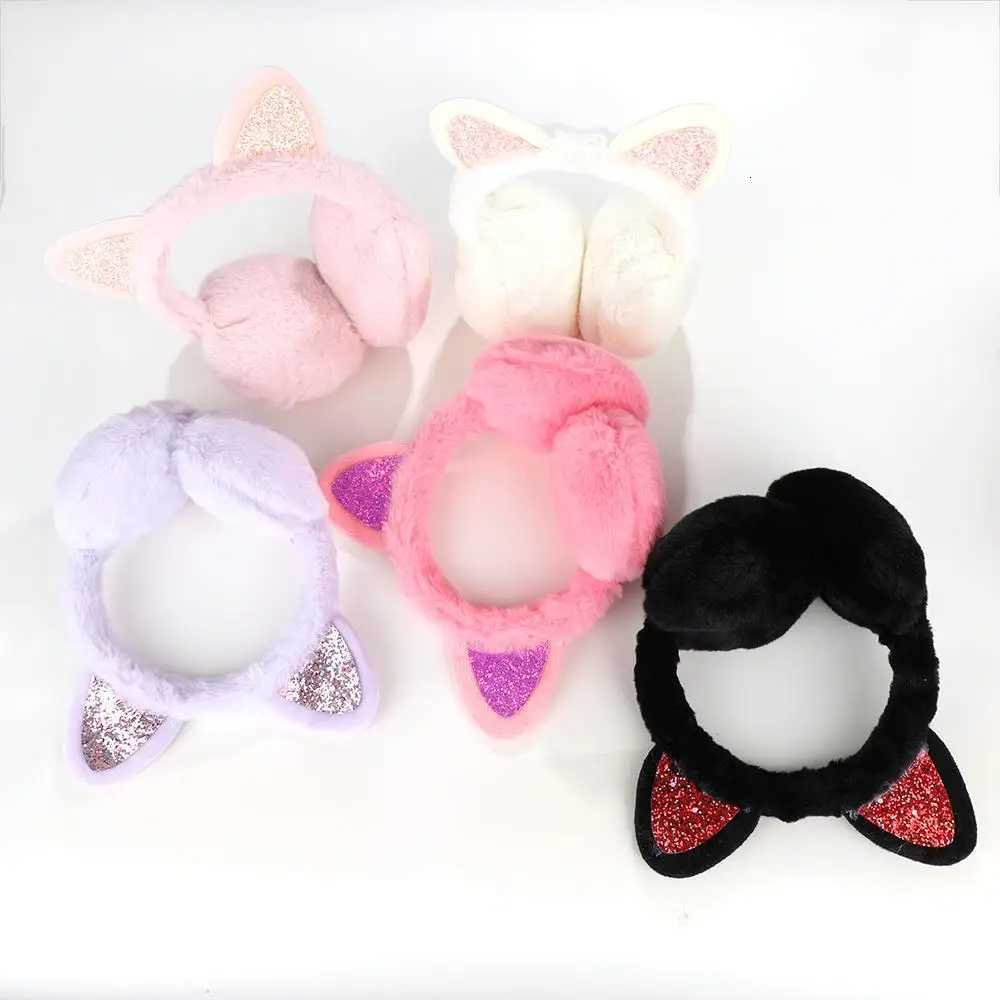 Cute Sequin Plush Cat Ear Earmuffs Women Girls Fluffy Earflap Warmers Outdoor Earmuffs Fluffy Earflap Headband Ear Cover W251110