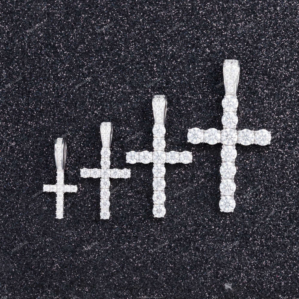 RTS 100% Passed Diamond Test Hip Hop Jewelry Men Women S925 Silver VVS Moissanite Cross Pendant 2mm to 5mm Cuban Cross Pendant