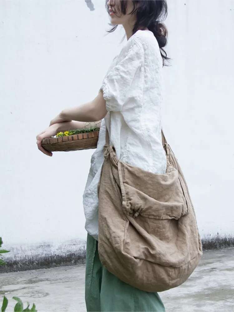 Women Loose Cotton En Ladies Solid Color Vintage Bag 2024
