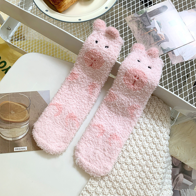 Coral Fleece Socks for Women Kapibara Mid-Calf Socks Winter Thickened Warm Fuzzy Cartoon Socks Korean Style Sleep Socks