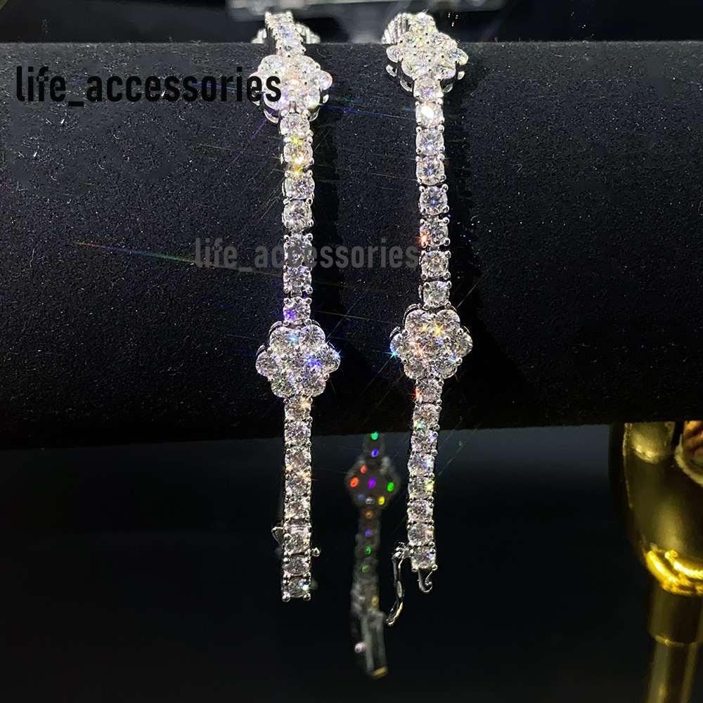 Fine Jewelry 925 Silver Iced Out Flower Hip Hop Tennis Chain VVS Moissanite Diamond Tennis Bracelet