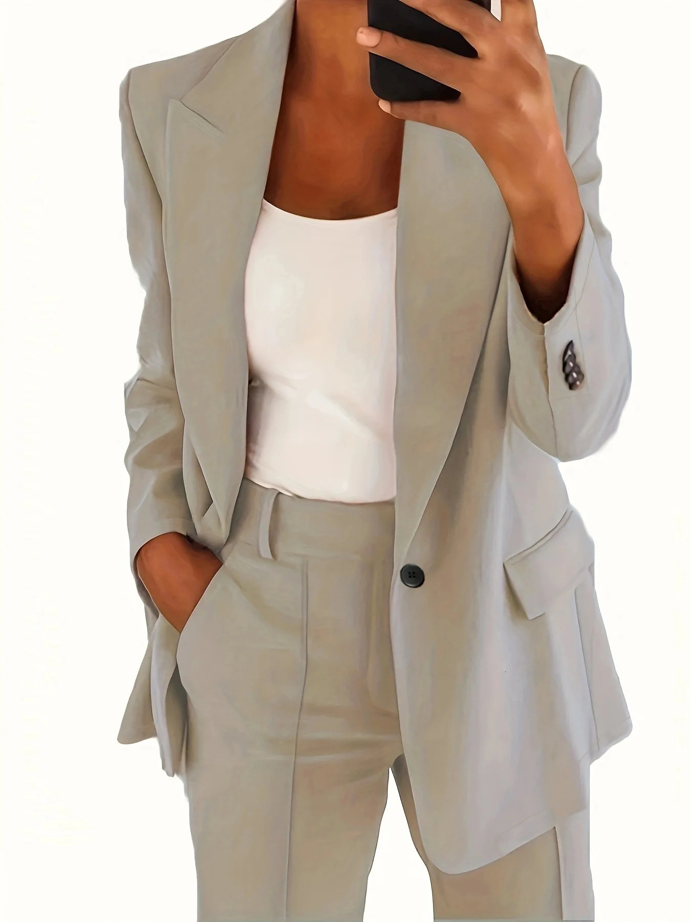 S5XL Womens Blazer Casual Longsleeved Top Solid Color Suit Collar Button Simple Temperament Commuter Plus Size 251106