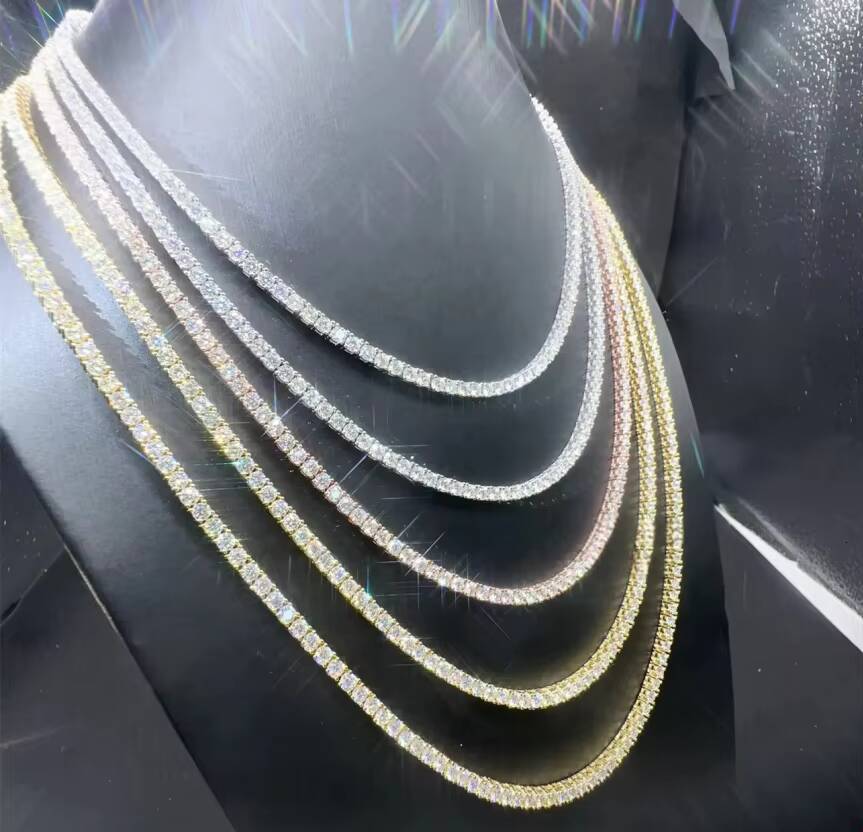 New Arrival Moissanite 3mm S925 Tennis Chain White Gold Necklace F Men Women Fine Jewelry With Full Moissanite Necklace