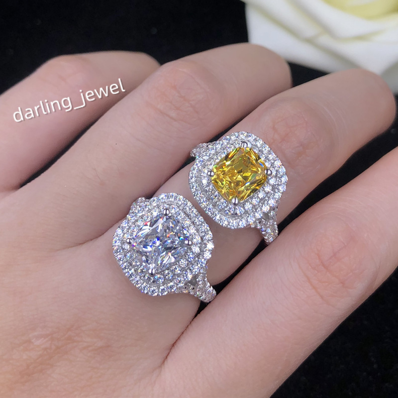 925 Silver Double-layer Micro-inlaidy Womens Colorful Ring18K Gold Mosanite Ring