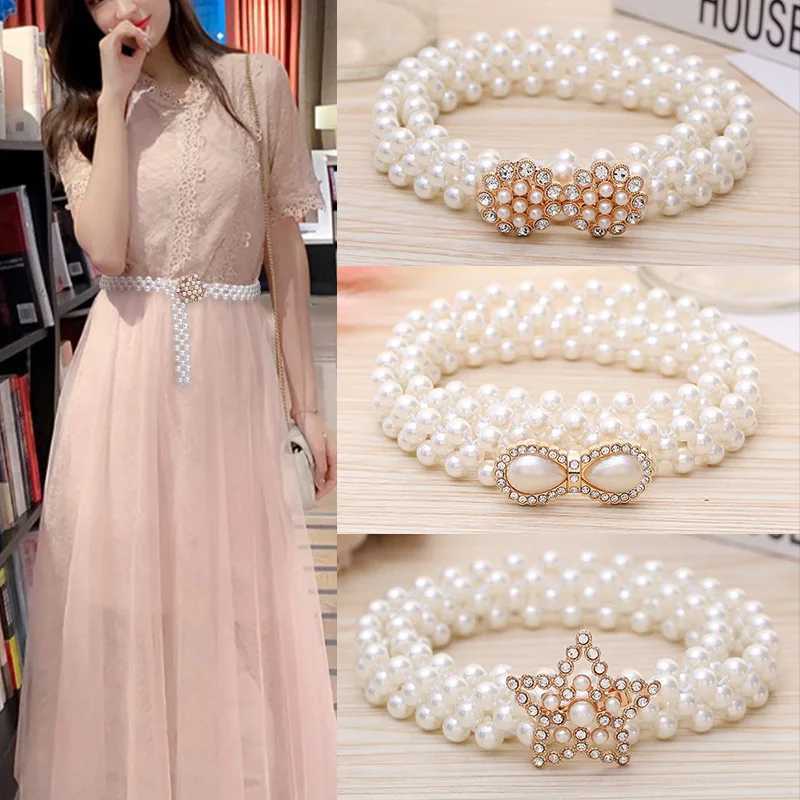 Pearl waist chain for Wens decoration high-end Rhinestone pearl belt fashionable and sweet dress elastic waist chain X250410